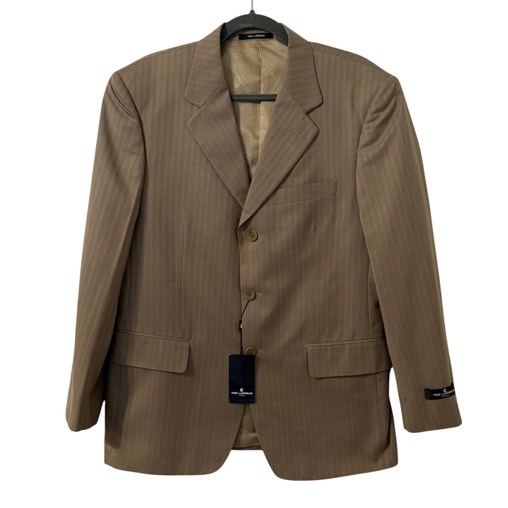 Ted Lapidus Paris Mens Pinstripe Blazer Brown Francesco Bellini Fabric Size 48C